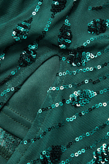 Sequin Embellished Square Neck Mesh Split Mini Dress