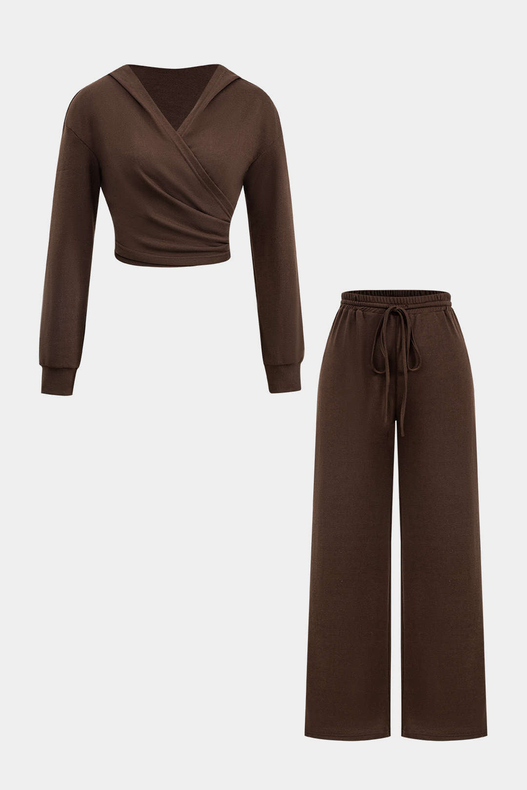 Hooded Ruched Cropped Top And Drawstring Straight Leg Pants Set