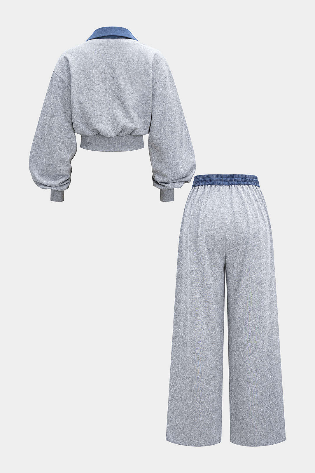 Contrast Patchwork Long-Sleeve Top And Shirred Waistband Drawstring Trousers Set