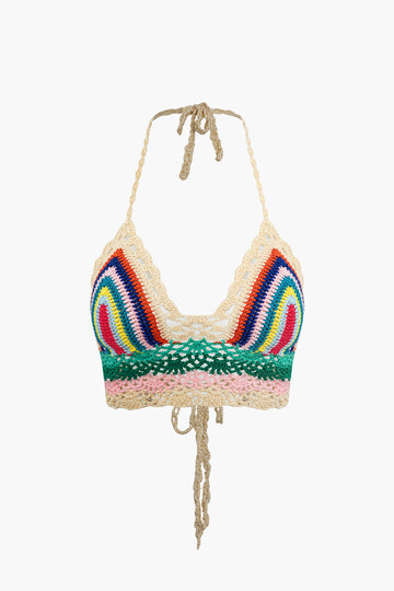 Rainbow Crochet Knit Halter Top