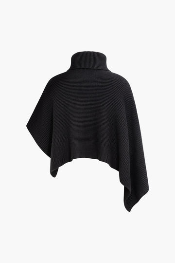 Solid Asymmetrical Hem Turtleneck Knit Top