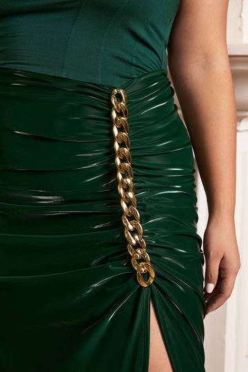 Plus Size Metallic Ruched Square Neck Sleeveless Midi Dress