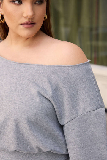 Plus Size Asymmetrical Neck Long-Sleeve Shirt
