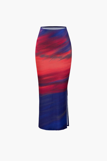 Body Heat Print Tube Top With Sleeves And Midi Skirt Set
