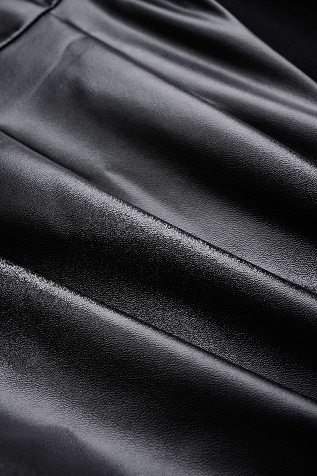 Faux Leather Tie Front Ruched Long-Sleeve Shirt