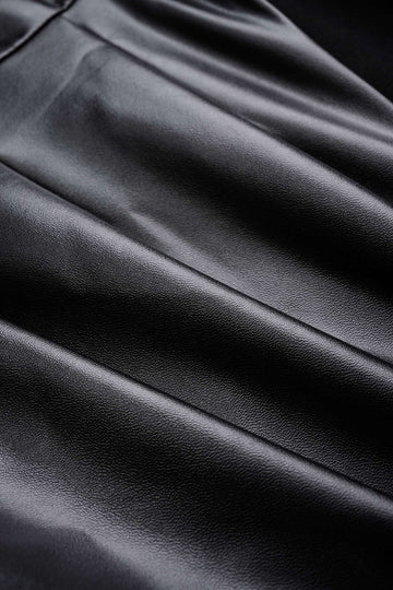 Faux Leather Tie Front Ruched Long-Sleeve Shirt