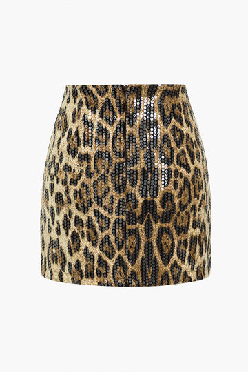 Sequin leopard print μίνι φούστα