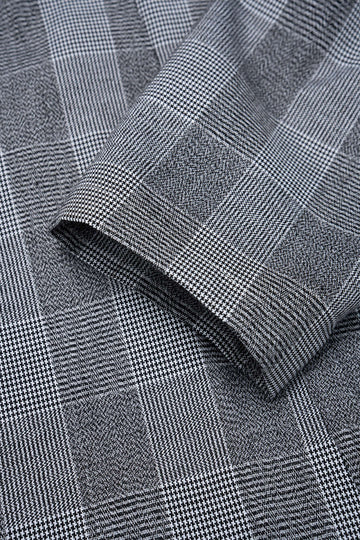 Plaid Print V-Neck Knot Ruched Asymmetrical Hem Long-Sleeve Midi Dress