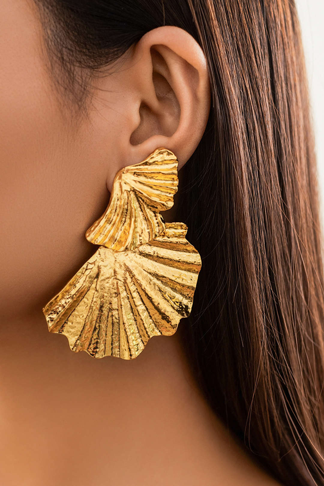 Ginkgo Leaves Shaped Metal Stud Earrings