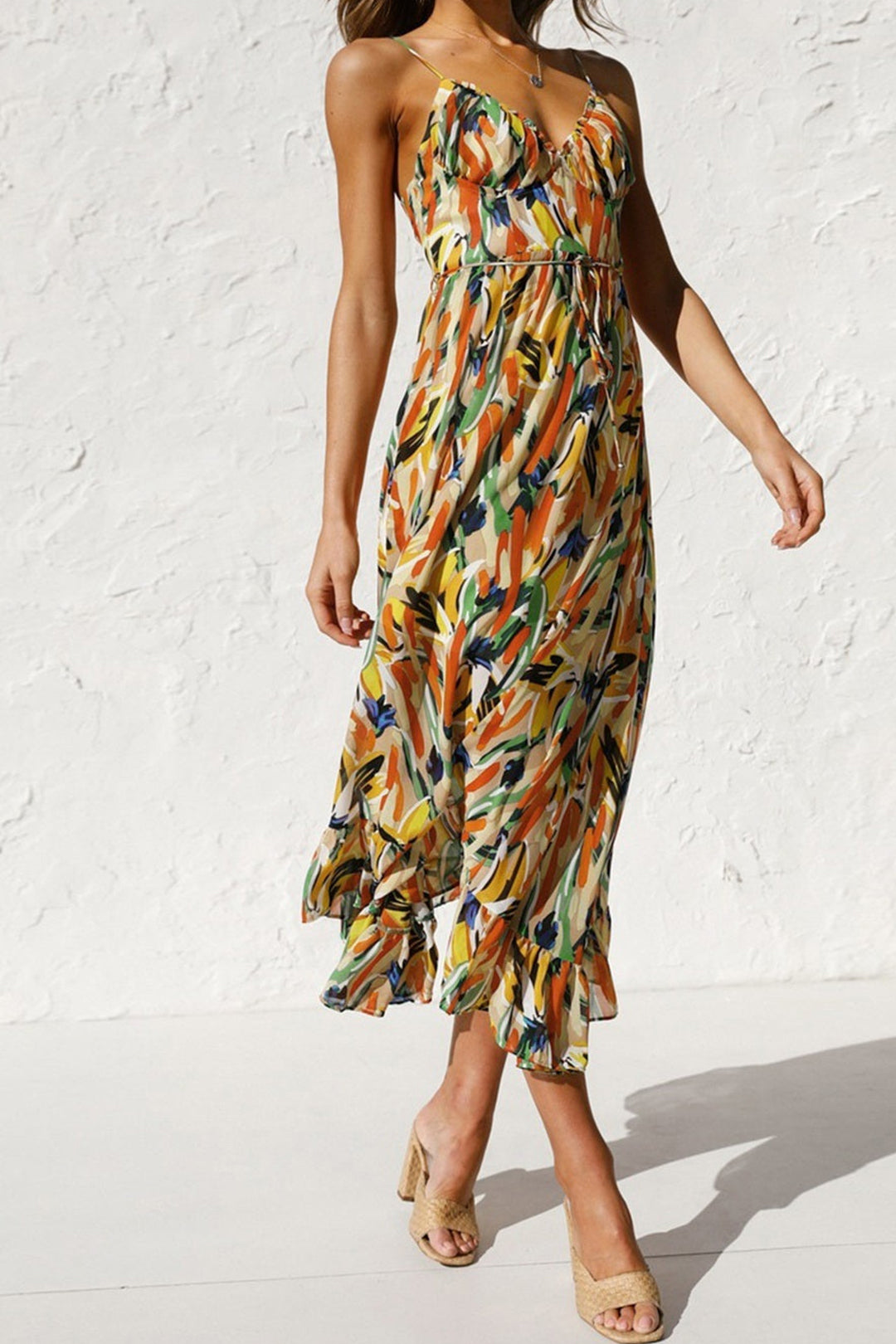 Abstract Print Slip Midi Dress