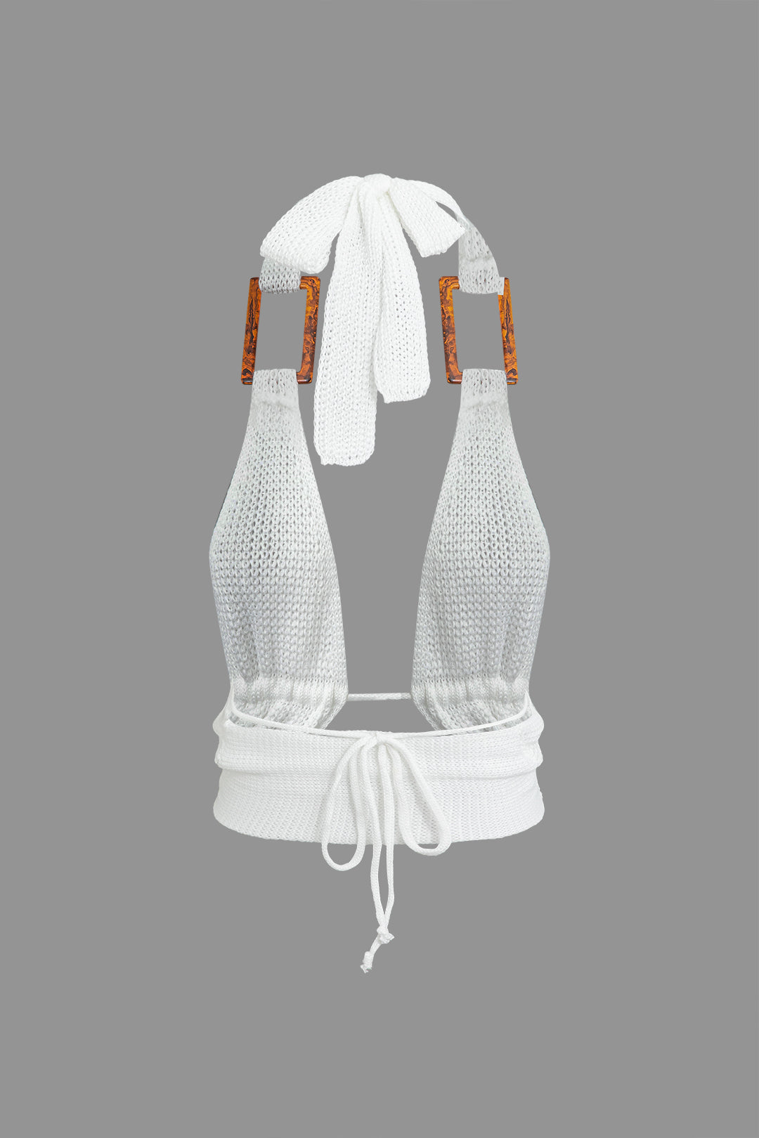 Crochet Backless Halter Neck Split Skirt Knit Set