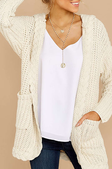 Cable Knit Open Front Patch Pocket Cardigan