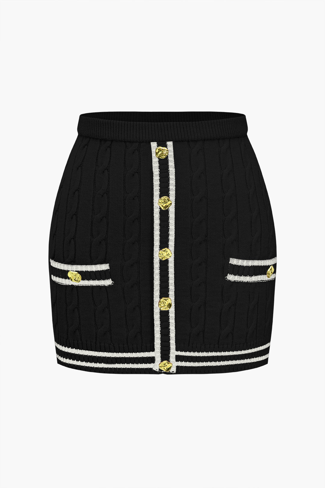 Color Block Print Knit Button Skirt