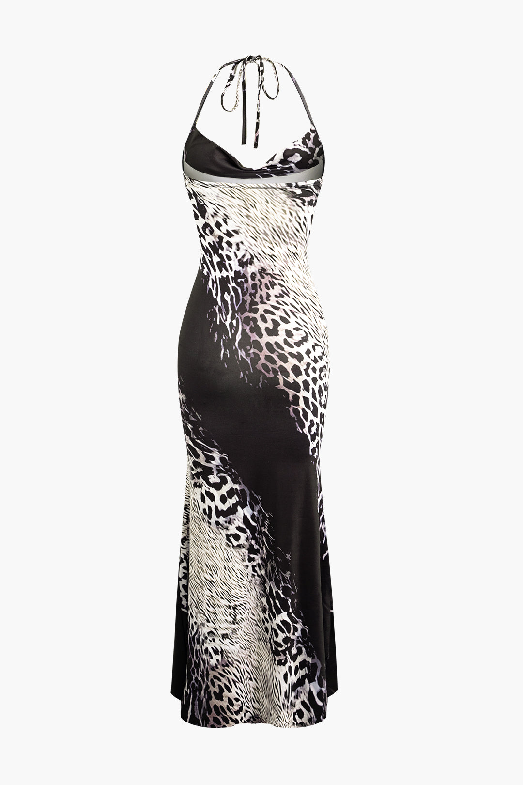 Snakeskin Print Halter Cowl Neck Mermaid Maxi Dress