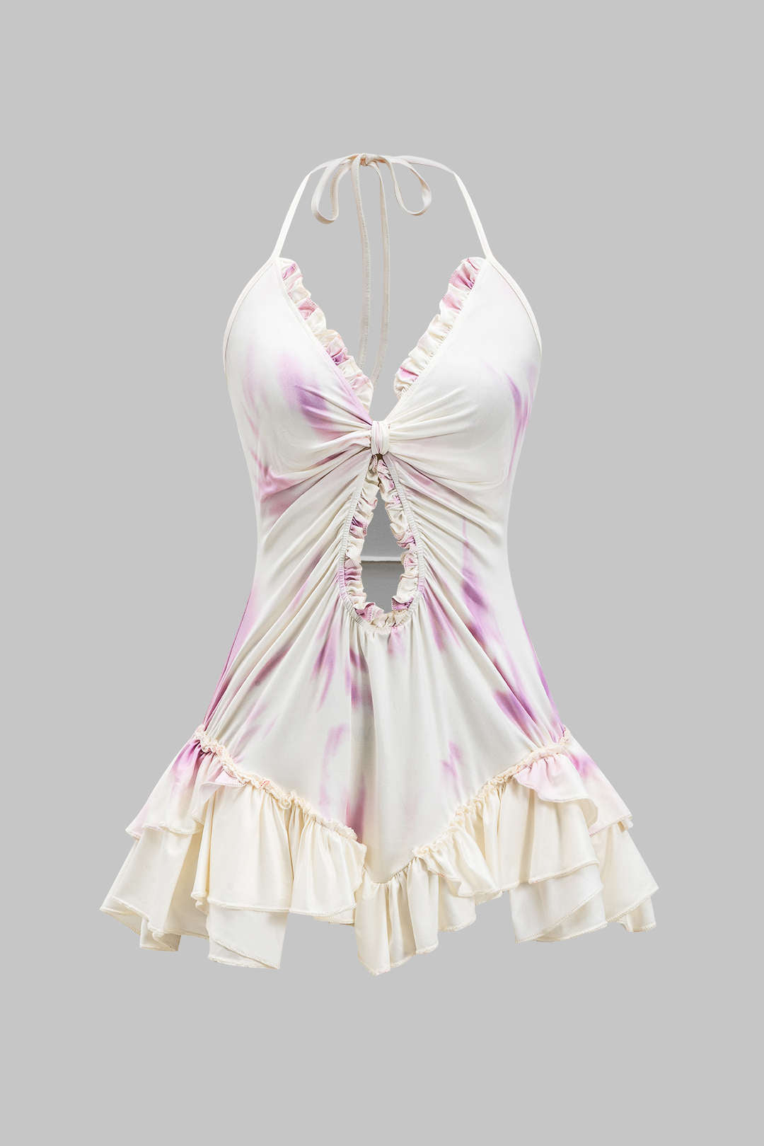 Ombre print ruffle halter έκοψε μίνι φόρεμα