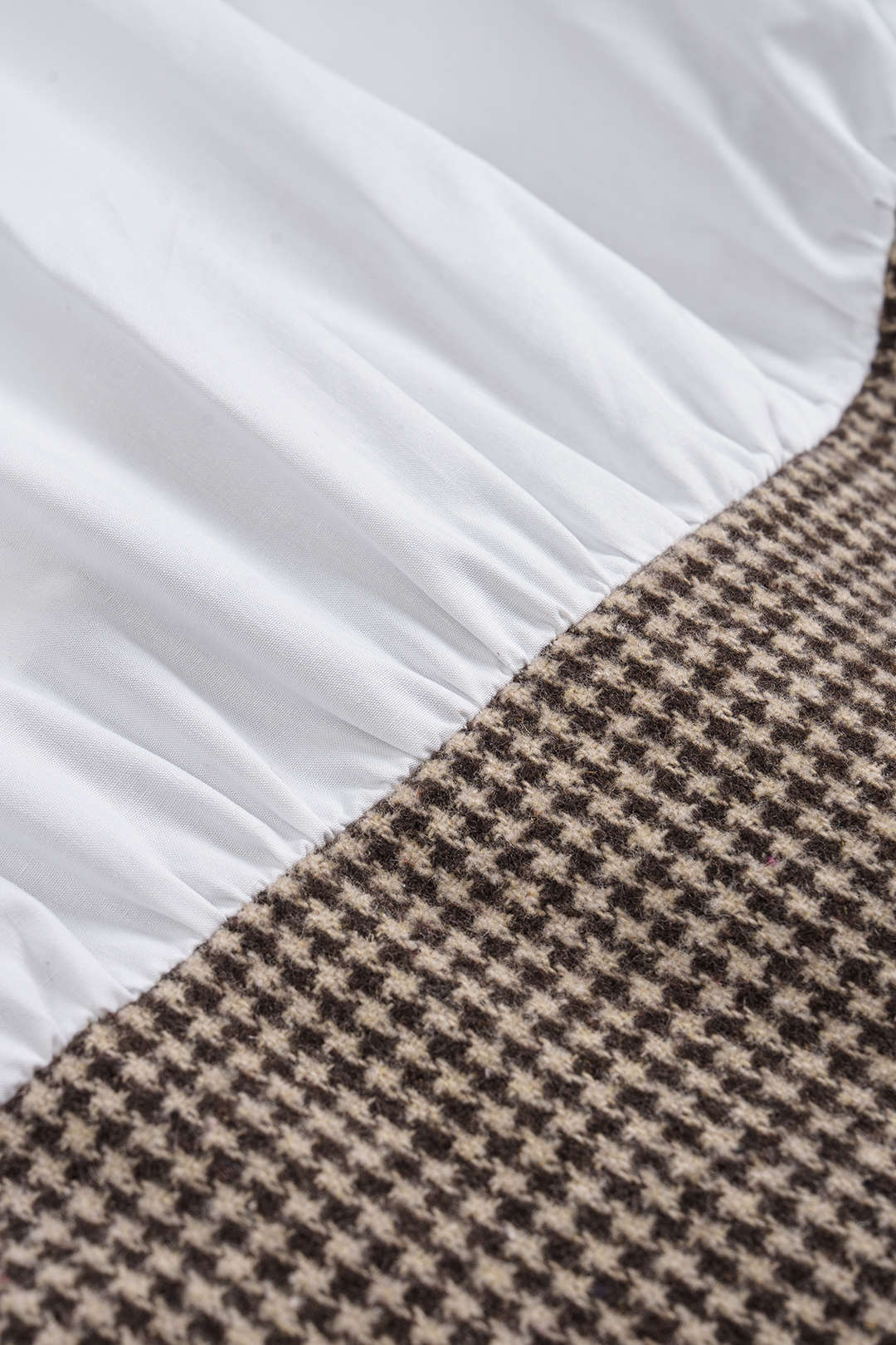 Houndstooth Print Patchwork Pleated High Waist Long-Sleeve Mini Dress