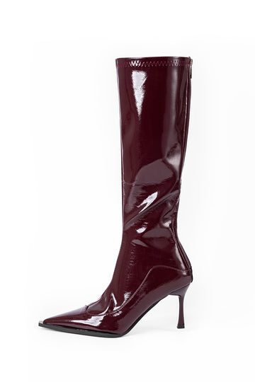 Faux Leather Pointed Knee High Boots