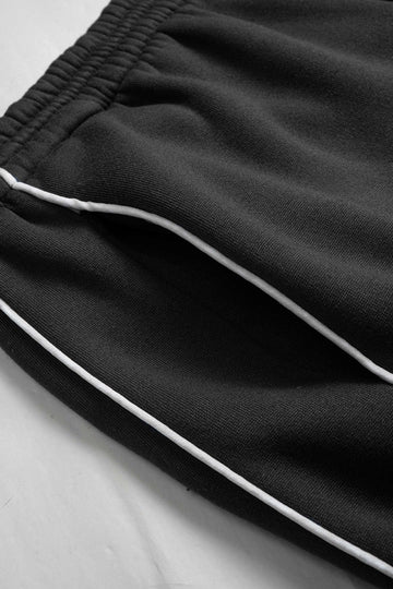 Drawstring Zipper Hoodie And Straight Leg Tie-Up Trousers Set