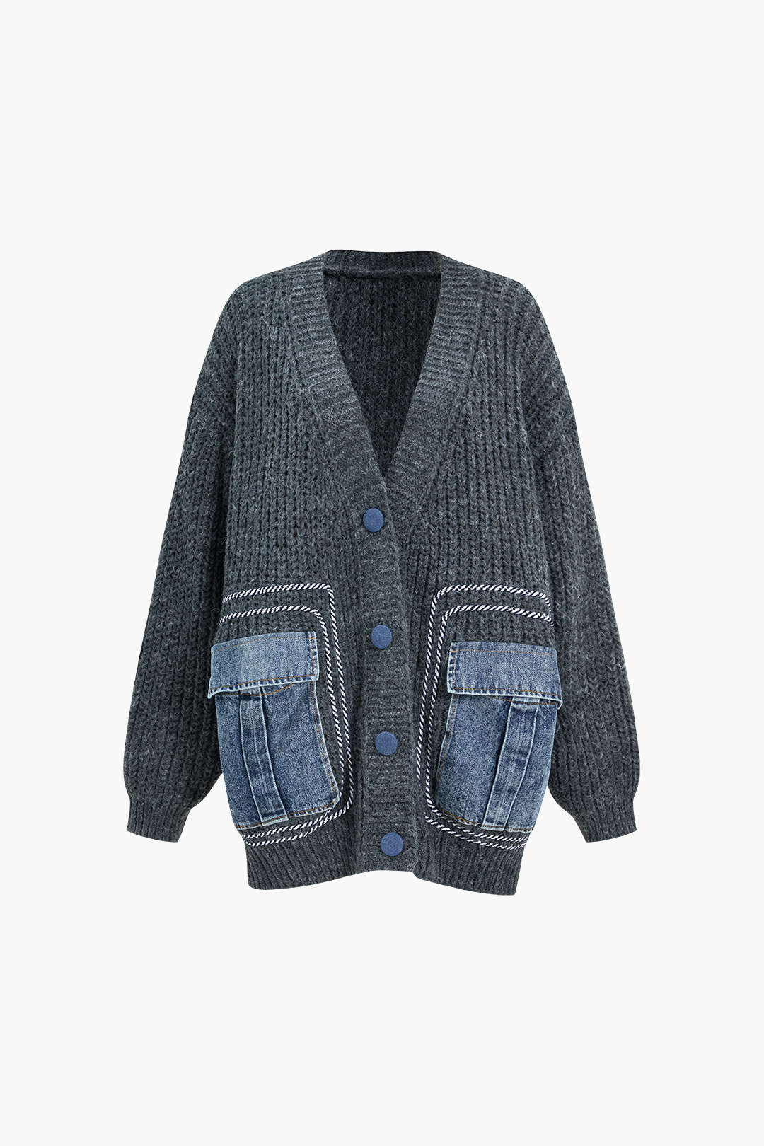 Denim Patchwork Taste Pocket Pullover Cardigan