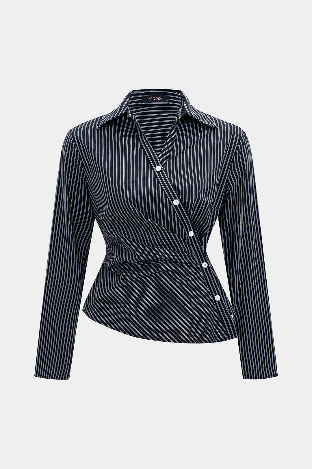 Plus Size Asymmetrical Button Long-Sleeve Shirt