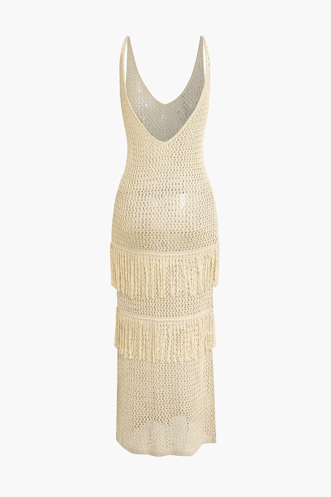 Solid Knit Fringe Backless Dress