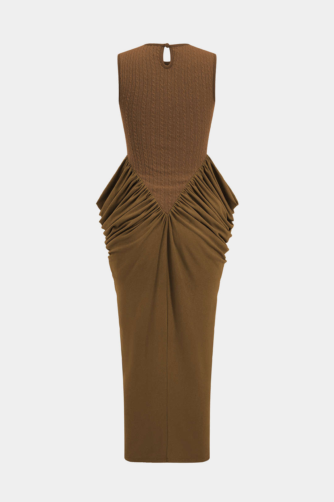 Ruched Sleeveless Round Neck Slit Maxi Dress