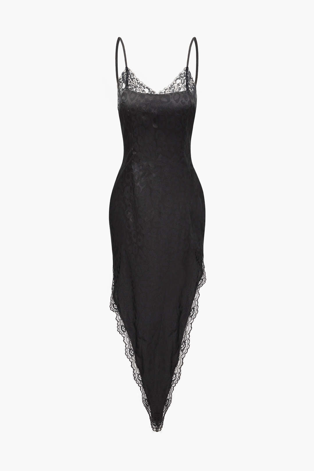 Jacquard Lace Trim Asymmetric Maxi Dress