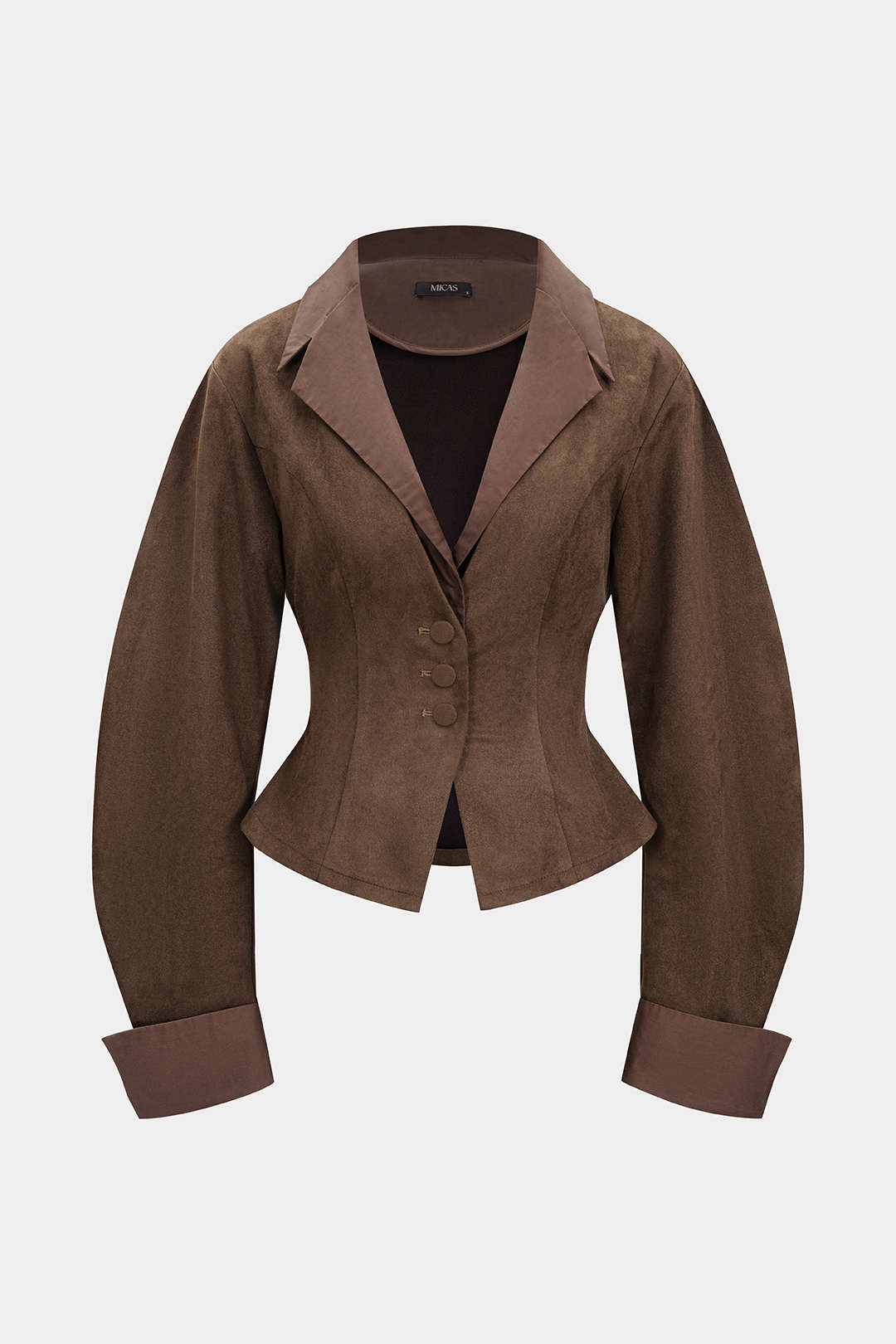 Suede Patchwork Notched Lapel Button Jacket