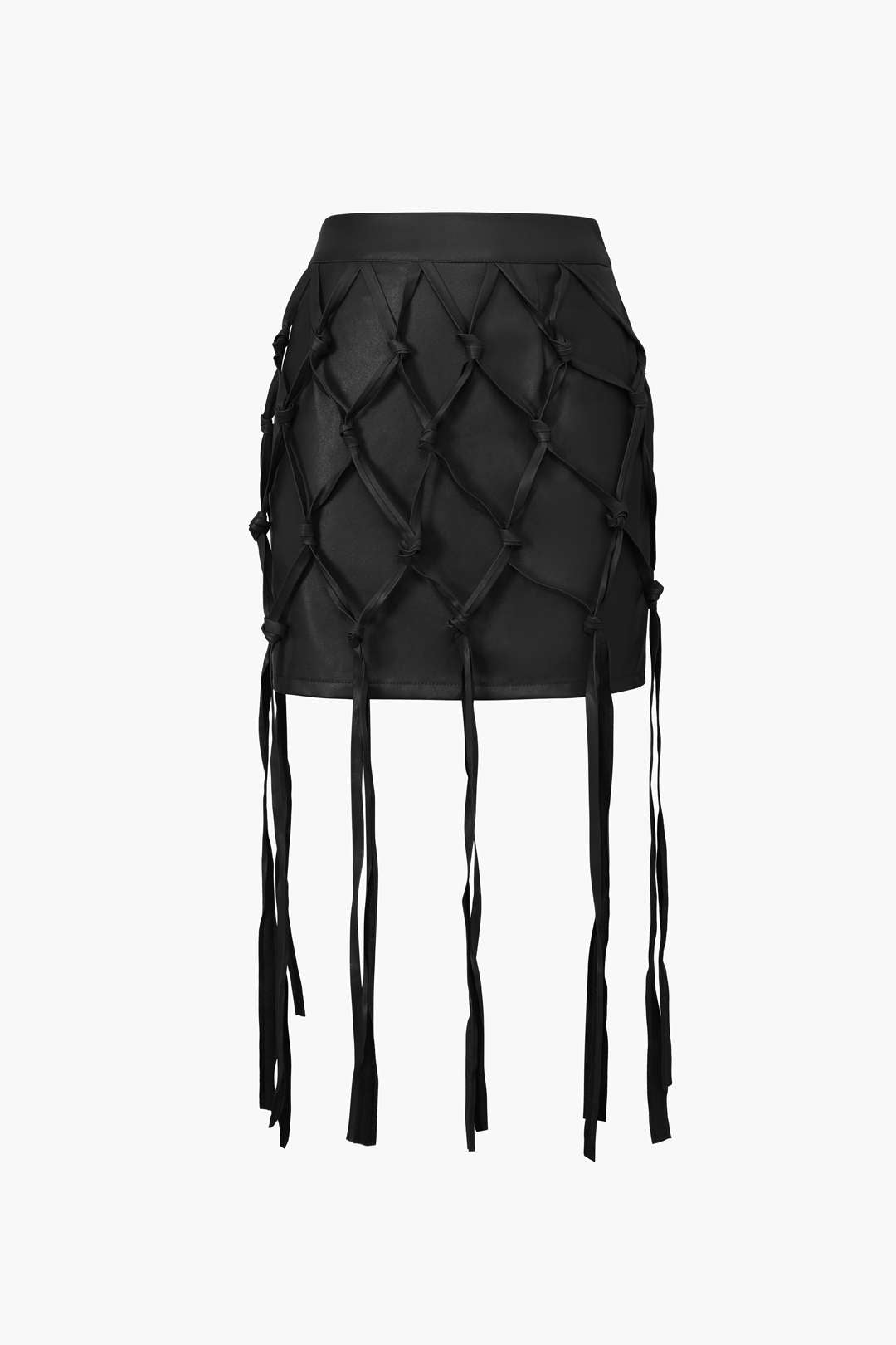Faux Leather Braiding Fringe Mini Skirt