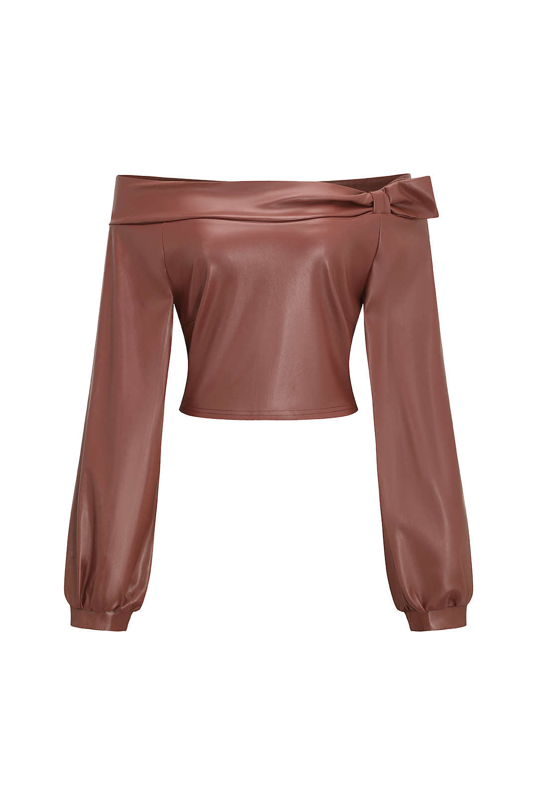 Faux Leather Off Shoulder Top And Wide Leg Trousers Set