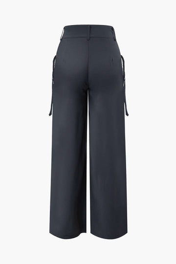 Solid Wide Leg Pocket Trousers