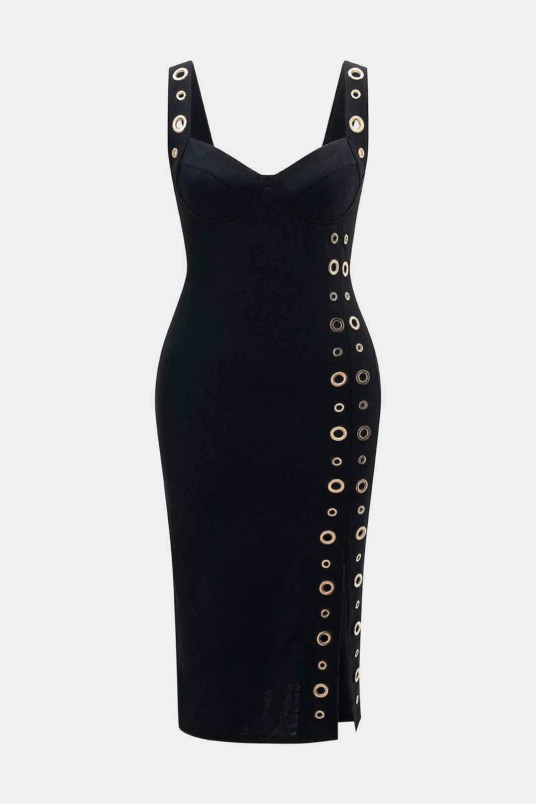 Plus Size Metallic Eyelet High Slit Sleeveless Maxi Dress