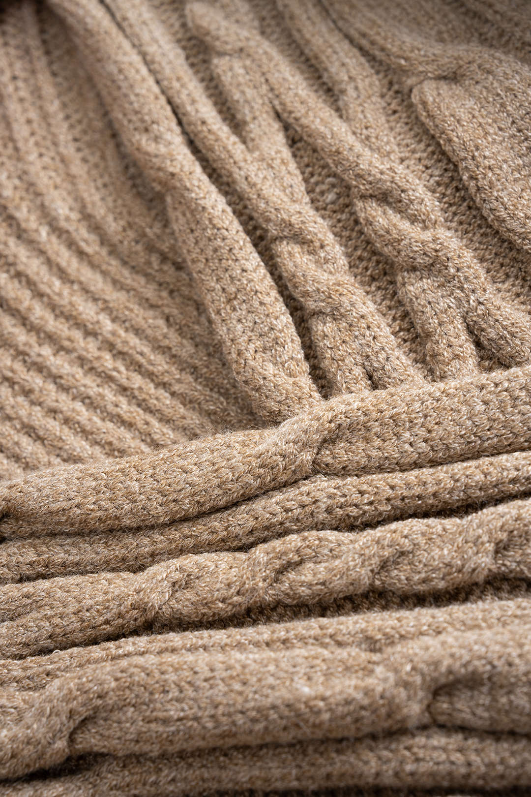 Cable Knit Crossed V-Neck Long-Sleeve Top