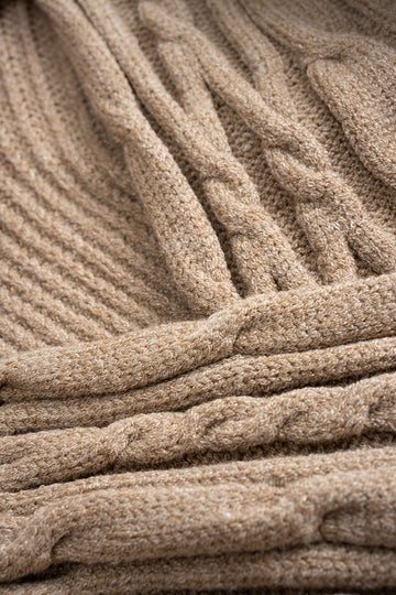 Cable Knit Crossed V-Neck Long-Sleeve Top