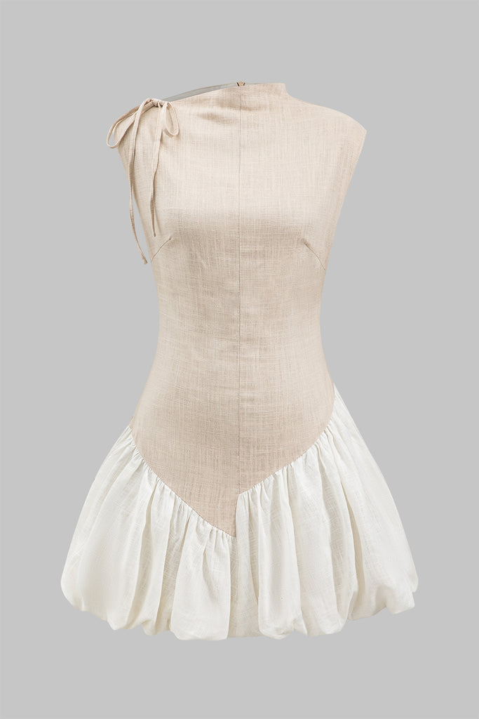 Linen Ruched Tie-Up Sleeveless Mini Dress - decent-life