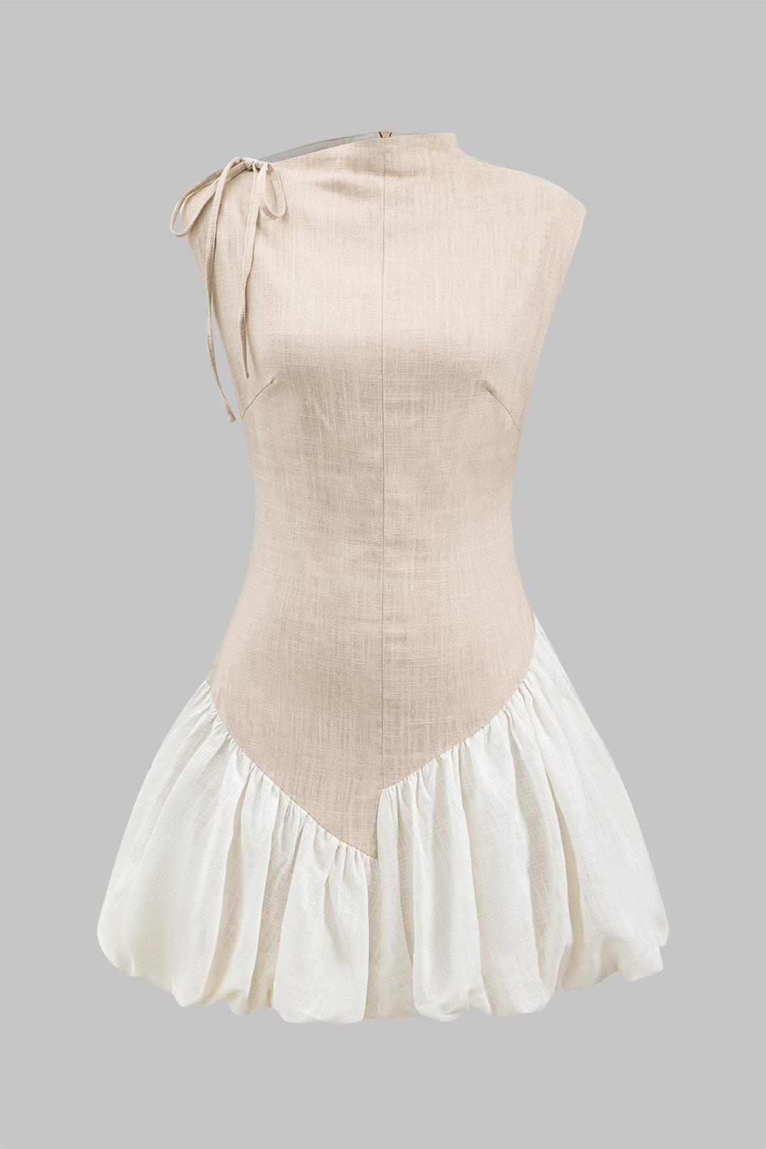 Linen Ruched Tie-Up Sleeveless Mini Dress