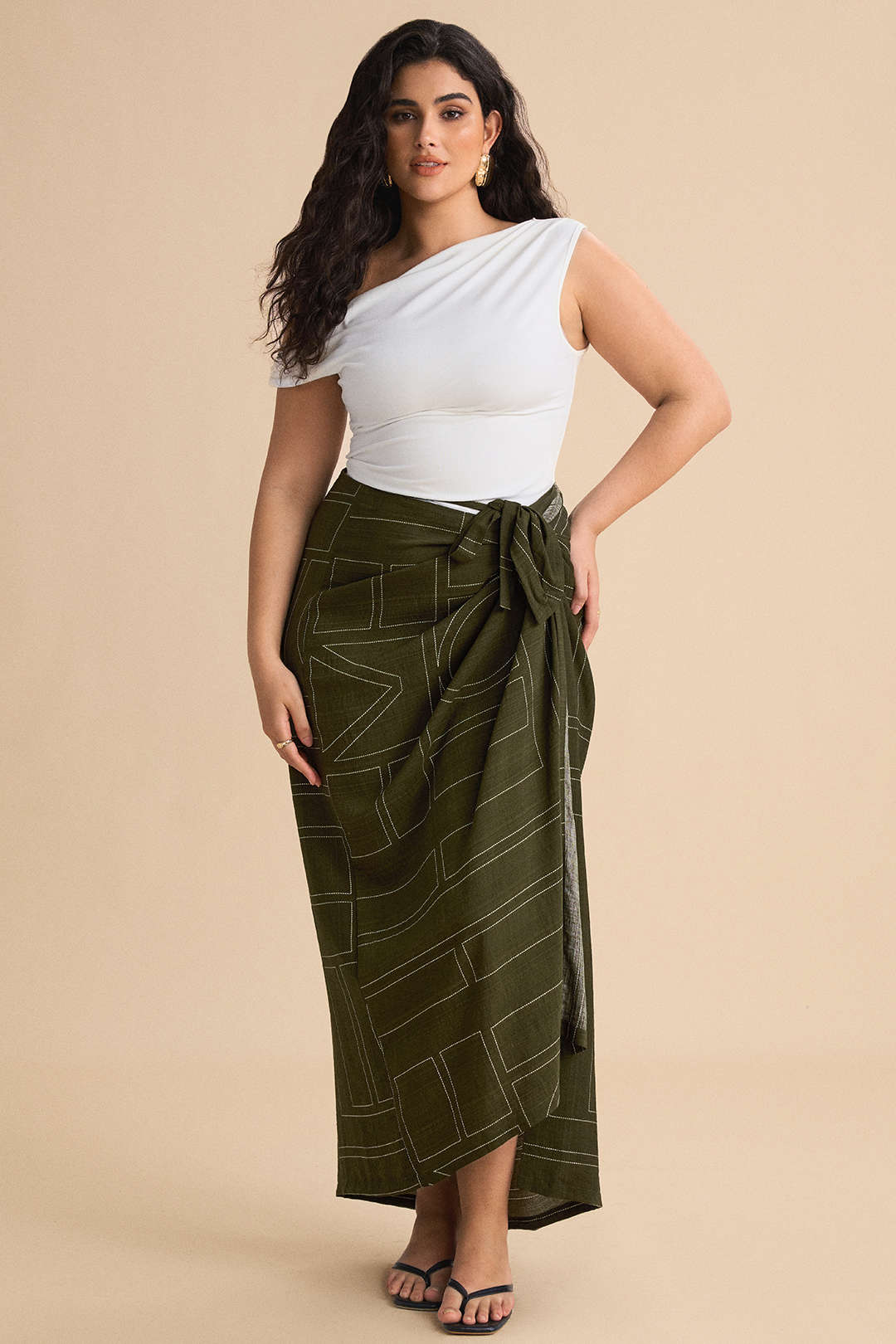 Plus Size Geometric Print Knotted High Waist Skirt