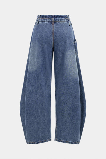 Denim Asymmetric Button Jeans