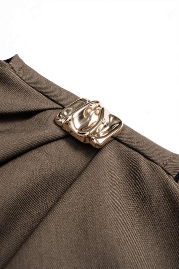 Metallic Ruched Zipper Asymmetrical Short Sleeve Mini Dress