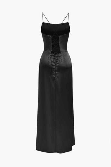 Corset Cowl Neck High Slit Maxi Dress