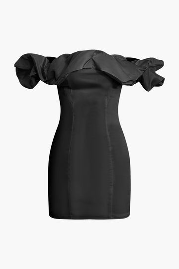 Ruffle Neckline Off The Shoulder Mini Dress