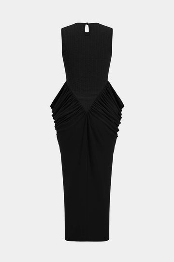 Ruched Sleeveless Round Neck Slit Maxi Dress