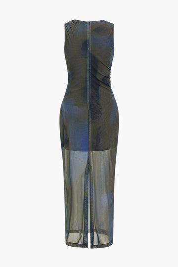 Tie Dye Print Ruched Midi-kjole