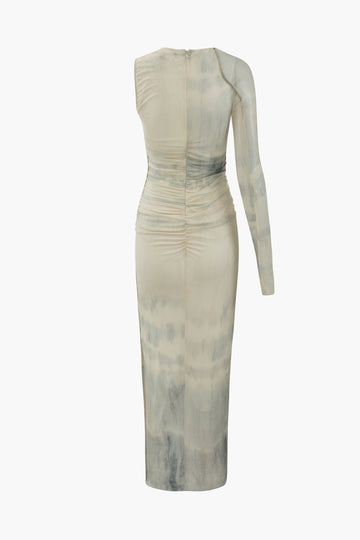 Printed Asymmetric One Shoulder Maxi Dress