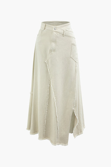 Asymmetric Wrap Frayed Maxi Skirt