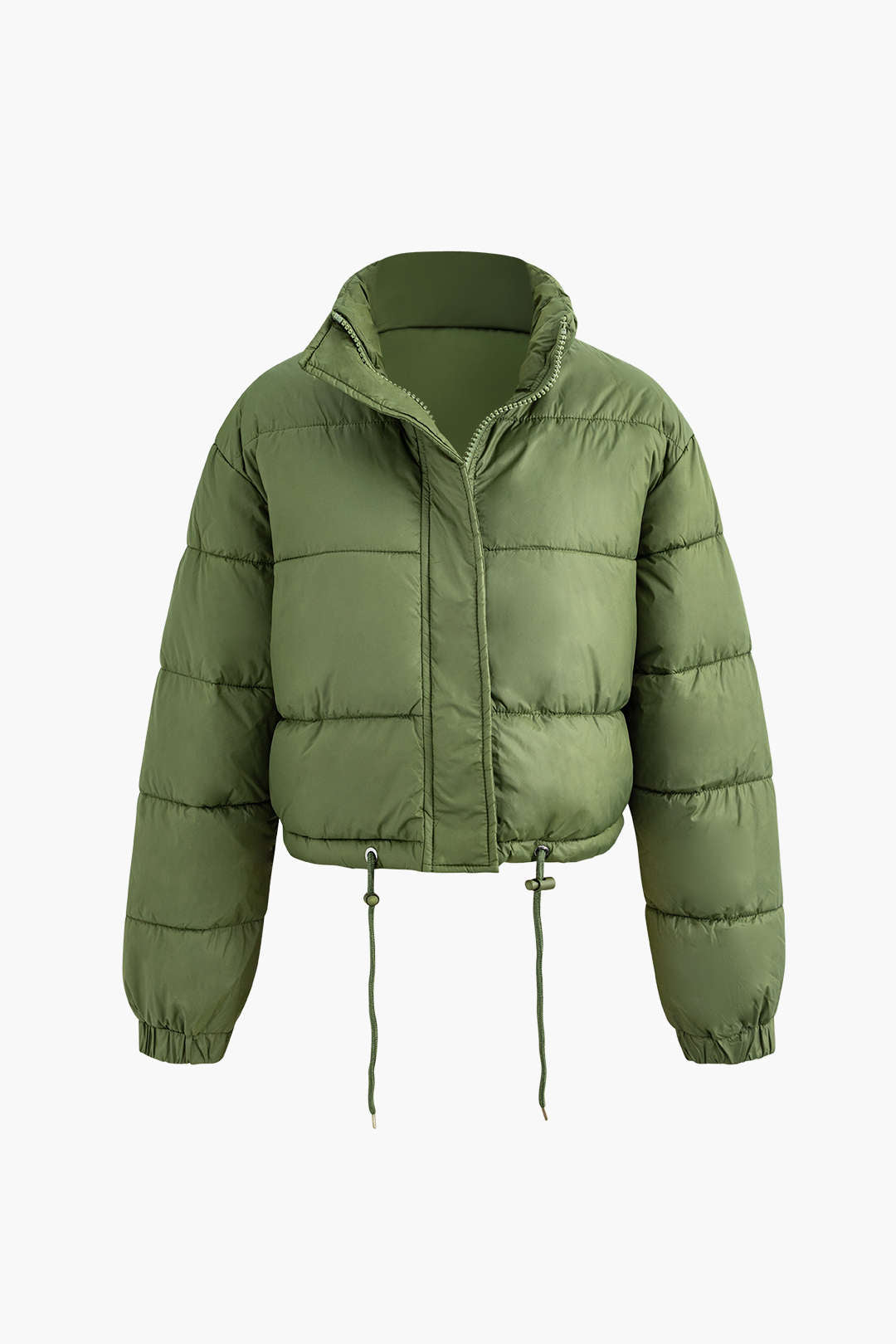 Solid Stand Collar Drawstring Puffer Coat