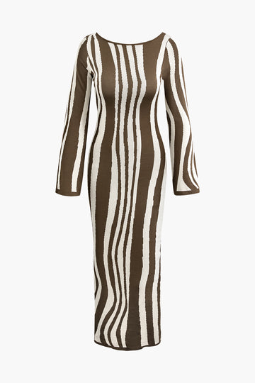 Contrast Stripe Round Neck Knit Maxi Dress