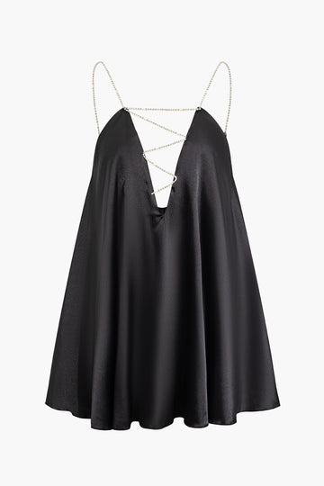 Rhinestone Strap V-neck Backless Mini Dress