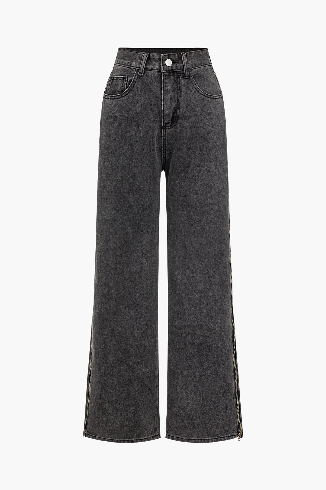 Zipper Side Wide Leg Jeans