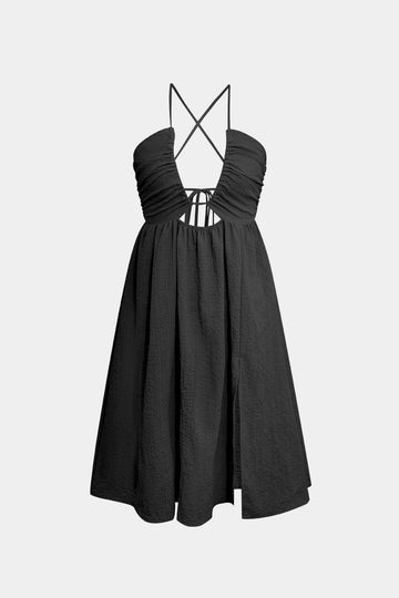 Backless V-neck Slit Midi Dress